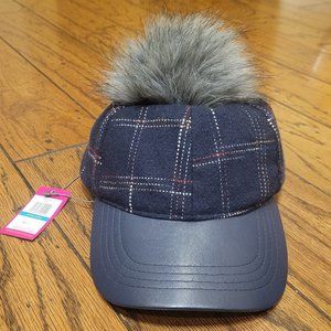 Vince Camuto Winter Hat Pompom Blue Plaid